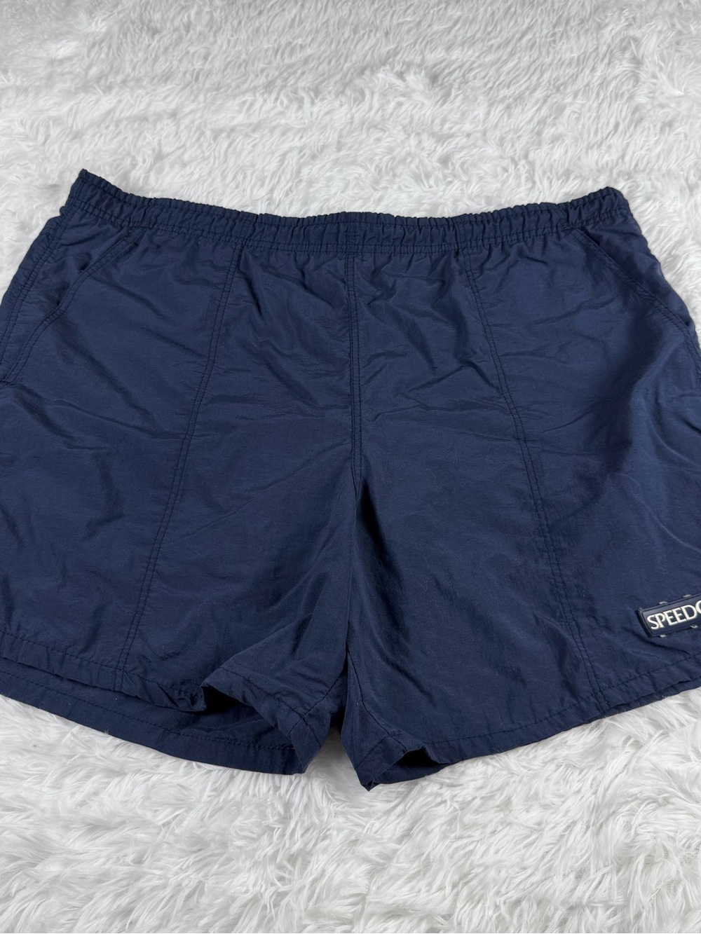 Vintage 90 Speedo men’s M blue swim Trunks mesh lined Nylon Surfing shorts Y2K